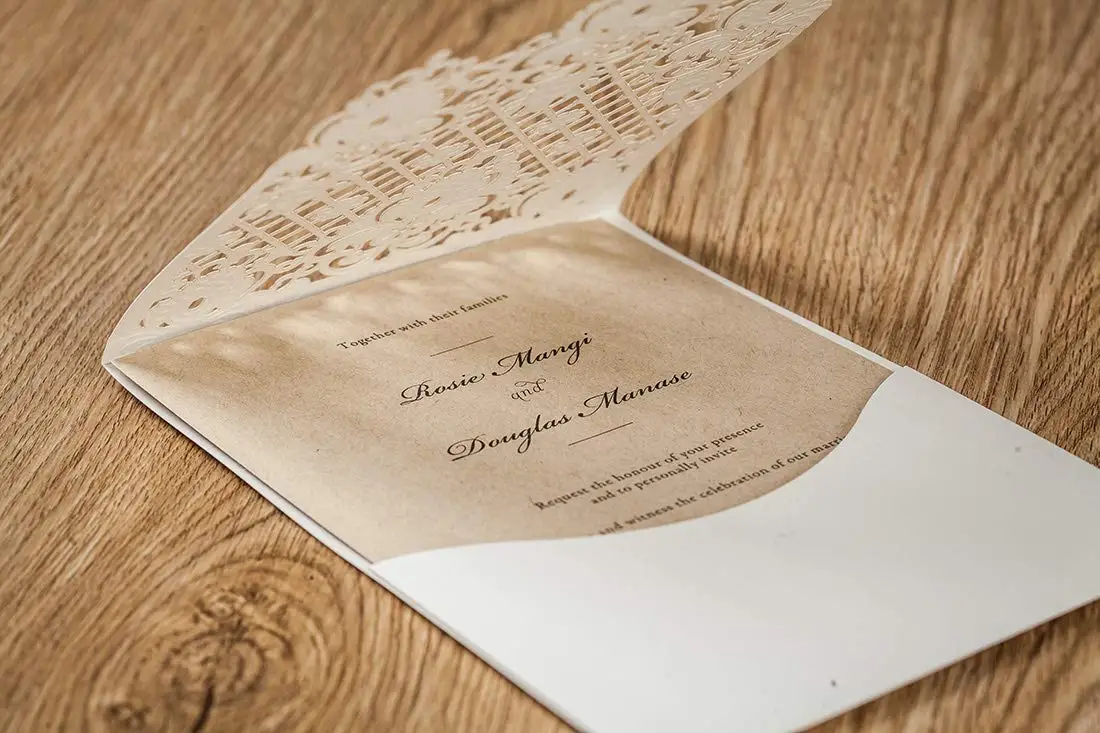  20Pcs White Floral Laser Cut Wedding Invitations Card with Envelope Elegant Invitation Card for Wed - 32990798501
