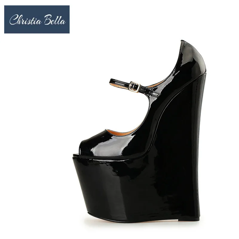 

Plus Size 40-48 Buckle Sandals 22cm Ultra High Wedges Pumps Crossdresser SM Pumps Peep Toe Women Platform Shoes Nightclub Party