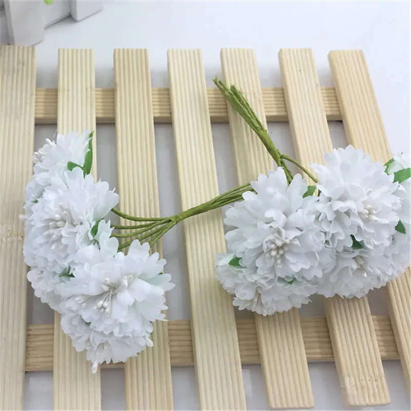 DIY имитация шелка цветок Хризантема вишневый цвет аксессуары для волос Материал невесты головной убор Венок аксессуары 6 шт - Цвет: white