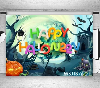 

LB Happy Halloween Spider Polyester & Vinyl Background Photography for Photo Studio Props Customized Backdrop Photographic Decor