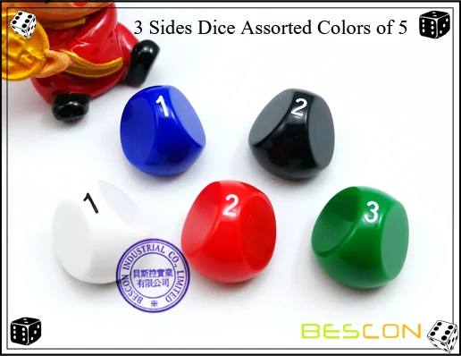 Bescon стиль многогранные кубики 3-сторонний игры игральная кость, D3 под давлением, D3 кости, 3-стороннее освещение кости, 3-сторонняя куб, набор из 5 Непрозрачные Цвет