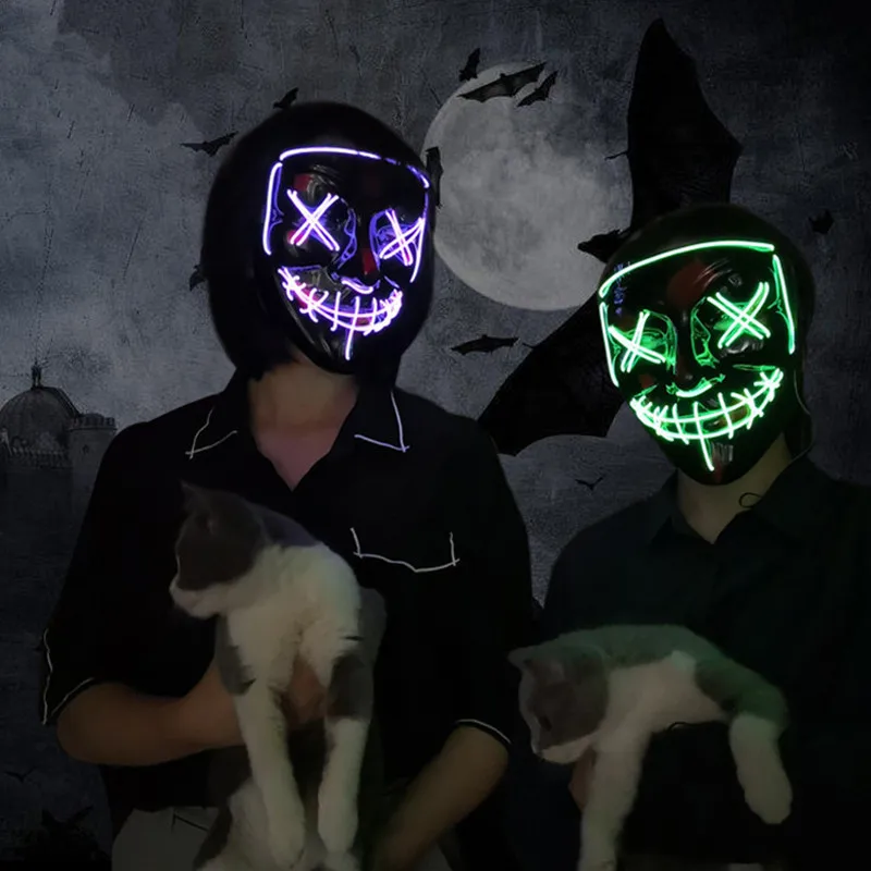 Led Mask Halloween Party Masque Masquerade Masks Neon Maske Light Glow In The Dark Mascara Horror Maska Glowing Masker Purge Led Mask Halloween Party Masque Masquerade Masks Neon Maske Light Glow In The Dark Mascara Horror Maska Glowing Masker Purge