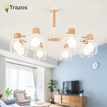 TRAZOS деревянные подвесные светильники для Железный Абажур для гостиной светодиодный E27 Освещение Люстры Para Sala промышленный светильник для дома