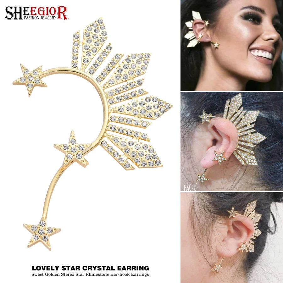 Big Earrings Star Crystal Ear Clip Earrings For Women Zircon