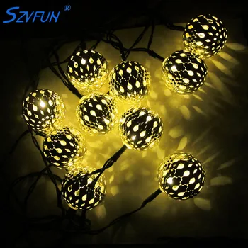 

Szvfun 20 Led Solar Light Outdoor Waterproof Moroccan Sliver Metal Ball String Light Solar Lamp for Garden Christmas Decoration