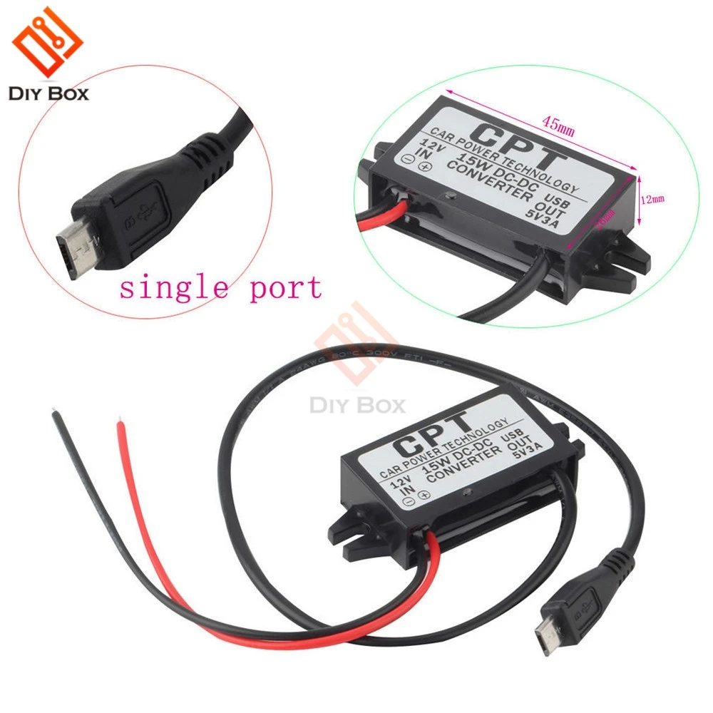 

DC-DC Car Power 12V to 5V 3A 15W Converter Module Micro USB Step Down Power Output Adapter High Conversion Efficiency
