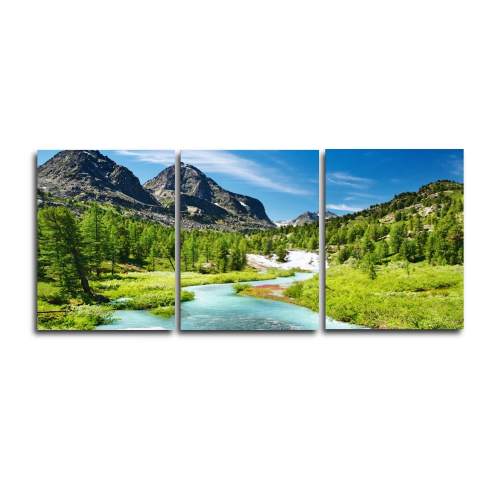 

Laeacco 3 Panel Spring Green Forest Outside Posters and Prints Wall Artwork Vintage Canvas Painting Living Room Home Decoration