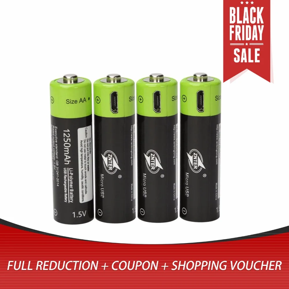 4PCS ZNTER ZNT5 1 BR AA 1 5V 1250mAh USB Rechargeable Lithium Polymer Battery Quick Charging