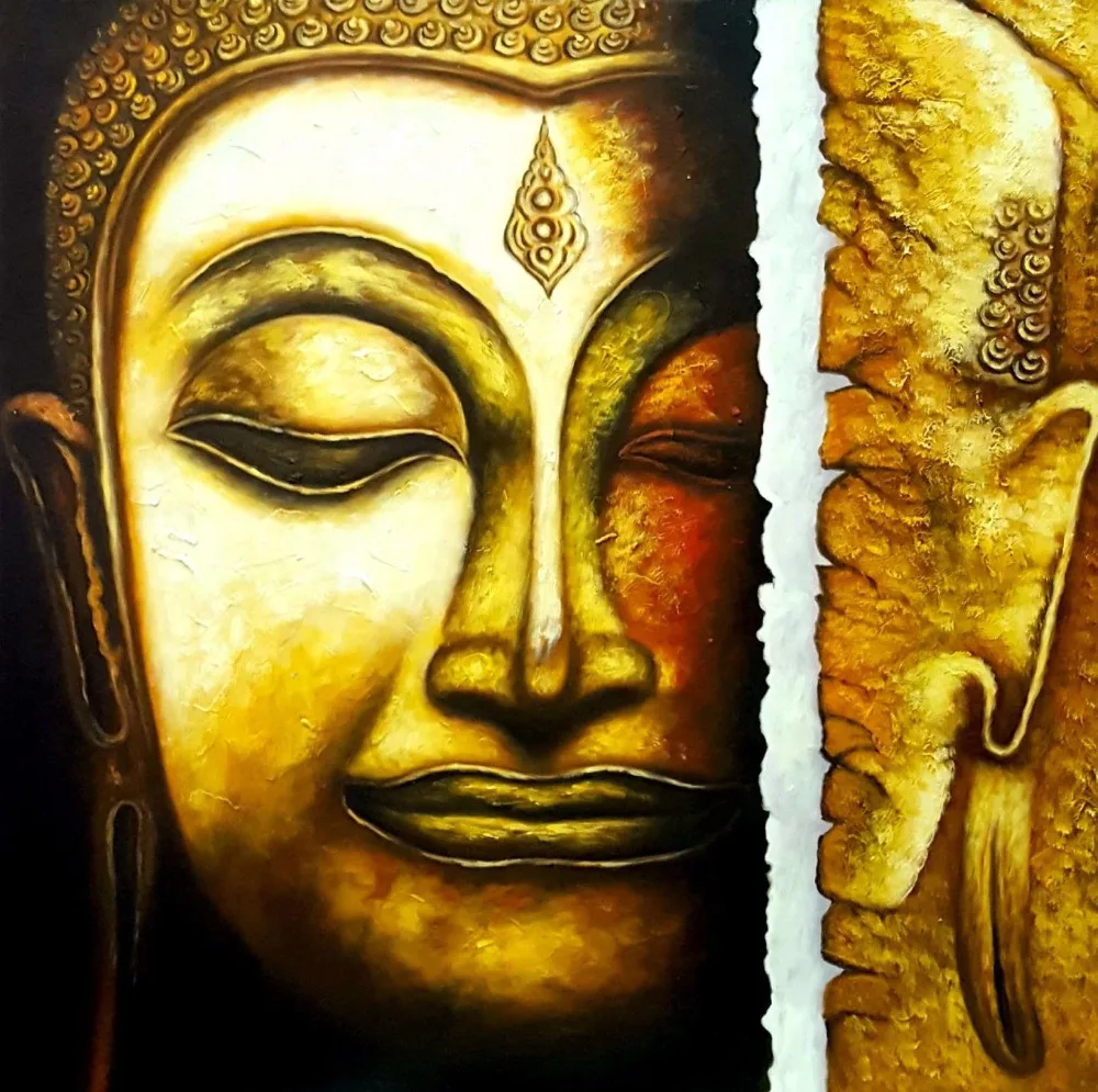 

Golden Buddha Face Hand-Painted Oil Painting on Canvas
