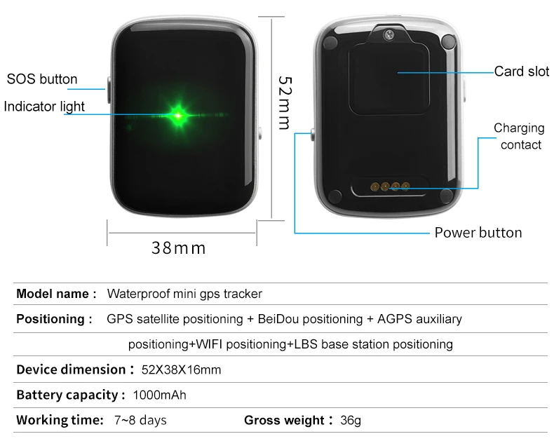 Dispositivo de Rastreamento para Crianças Animais de Estimação com Sos Gps à Prova Atacado Água Mini Localizador Gps Tracker Gsm - Gprs Alarme Anti-perdido Voz Monitor A21 d' 16 Atacado A21 GPS à prova d' água
