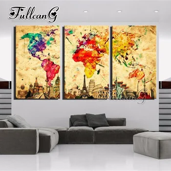 

FULLCANG triptych 5d mosaic embroidery "graffiti europe map" diy 3pcs diamond painting cross stitch kit full drill gift G1234