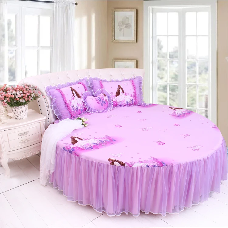 Discount LACE ROUND Corner Bed Europe Orange color Flower Bedding sets Cotton Round Double Bed sheet Duvet cover Pillow case Bedskirt 26