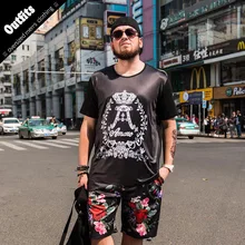 Летняя мода Для мужчин Наборы для ухода за кожей свободные плюс Размеры XL-6XL короткий рукав Футболка с принтом Шорты для женщин для Для мужчин дышащая мужской костюм