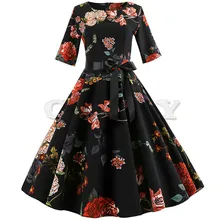 Vintage Dress Women Floral Elegant Long Sleeve summer Christmas Dress Half Sleeve Party Dress Swing Casual Plus Size jurken Vintage Dress Women Floral Elegant Long Sleeve summer Christmas Dress Half Sleeve Party Dress Swing Casual Plus Size jurken