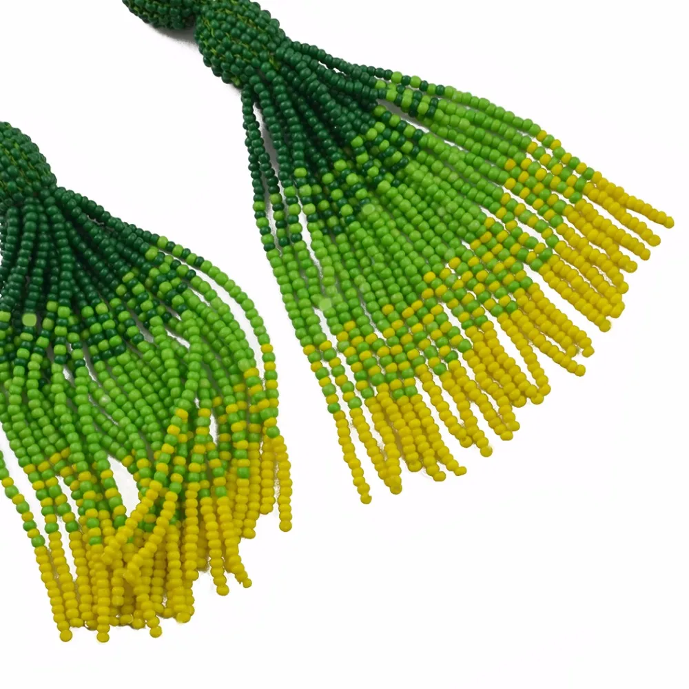Boho Handmade Colorful Seed Beads Earrings For Women Wedding Ethnic Big Beaded Long Tassel Drop Earrings Statement Jewelry Gifts