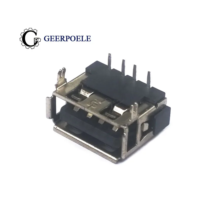 

10Pcs/Lot Type A Female USB 2.0 4Pin Plug Socket Jack Connector Plug Socket with Cover Seat Welding Wire Adapeter 90 Short body