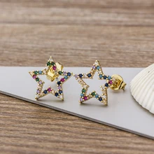 Nidin Hot Sale Delicate Gold CZ Zircon Star Pendant Stud Earrings for Women Girls Cubic Zirconia Party Wedding Jewelry Gift