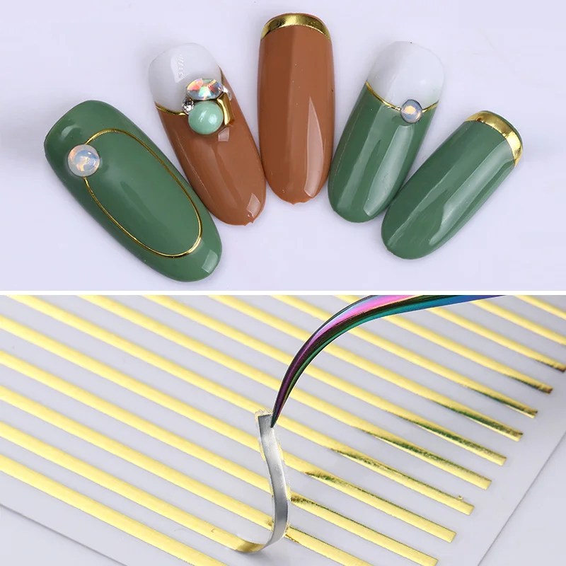 

1 PC Gold Silver 3D Nail Stickers Multi-size Nails Art Strip DIY Manicure Set Nail Art Adhesive Transfer Stickers Metal Lines