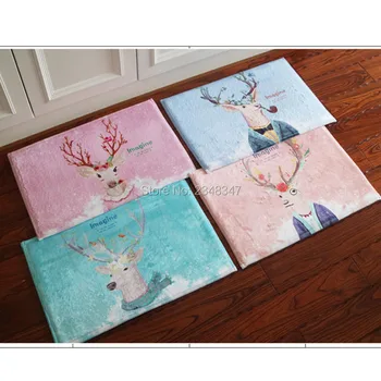 

Big Size Available Fashion Nordic Deer Elk Soft Absorbent Floor Foot Door Yoga Mat Bathroom Kitchen Hallway Carpet Area Rug Blue