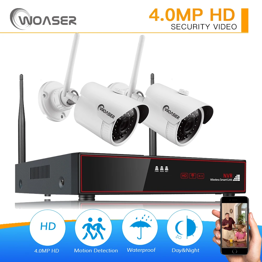 

WOASER 4.0MP H.265 4CH Wireless NVR Kit Security IP Camera P2P HD Outdoor Waterproof IR 36Leds Night Vision WIFI CCTV System