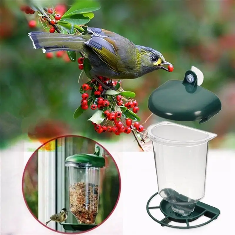 Automatic Window Wild Bird Feeder Seeds Feed Hanging Suction Cup Garden