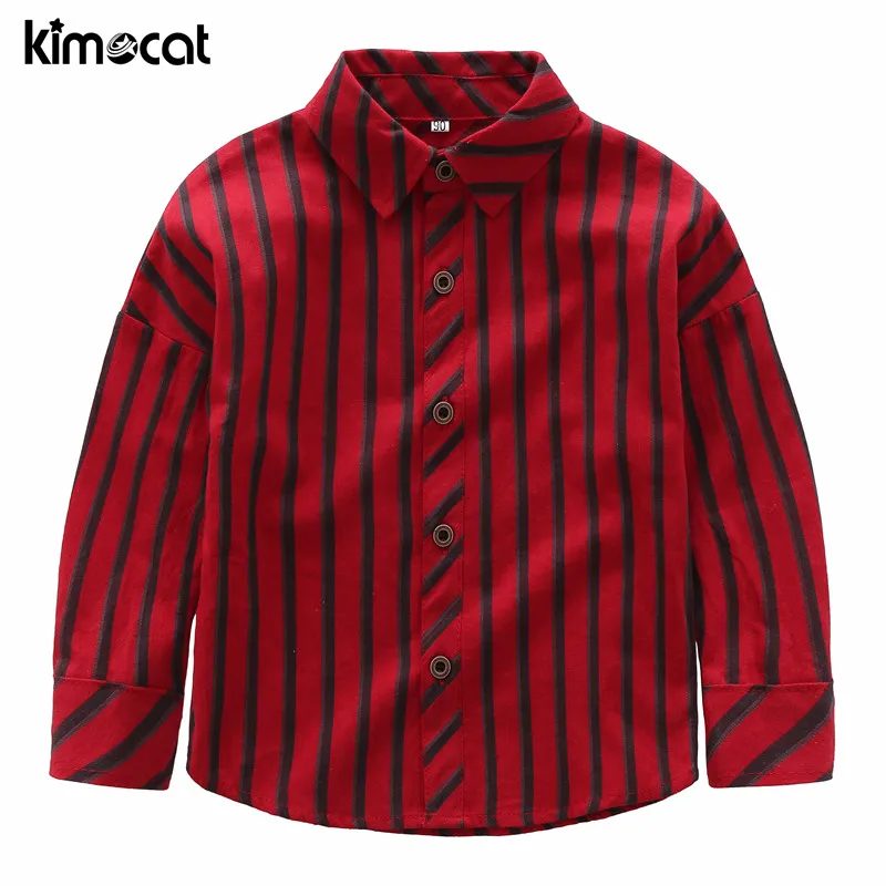 Kimocat/Осенняя детская одежда в Корейском стиле рубашка в полоску для малышей детская одежда хлопковая красивая рубашка для маленьких джентльменов - Цвет: syA1118 Red
