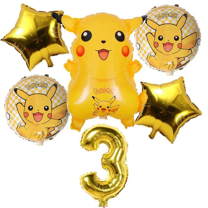 6 шт./компл. 32 дюймов номер Мультфильм с персонажем Пикачу из игры покемон Гоу Фольга воздушные шары воздушные гелиевые шары День рождения Декор globos - Цвет: gold 3