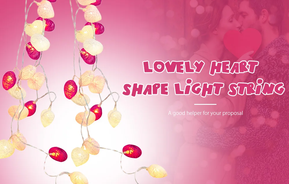 3M 20 LEDs Heart Shape Light String Cotton Lamp for Wedding Home Party