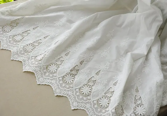 

3 yards Bilateral Symmetry White 100% Cotton Openwork Embroidery Lace Fabric Skin-friendly Soft Summer Dress Lace Fabric 1yards