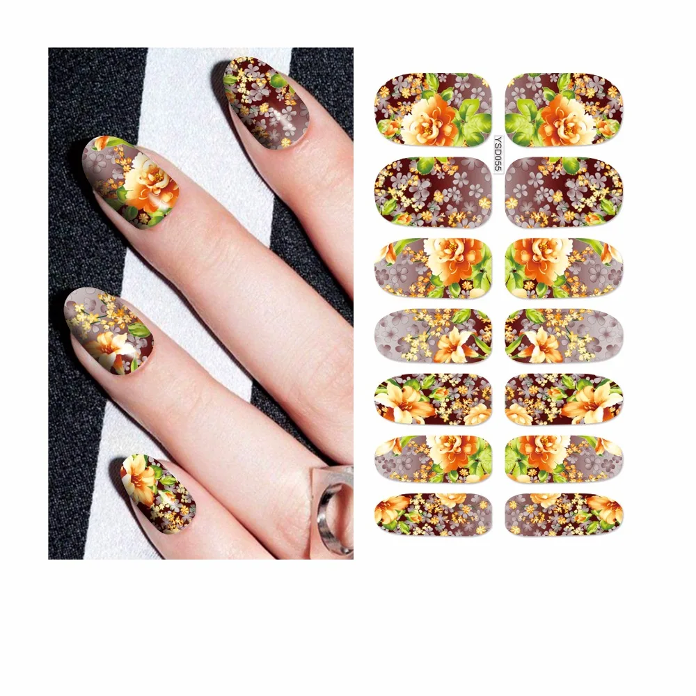 

YWK 1 Sheet Optional Full Cover Nail Art Sticker Water Transfer Decal Flower Leopard Lattice Design Watermark Nails Stickers