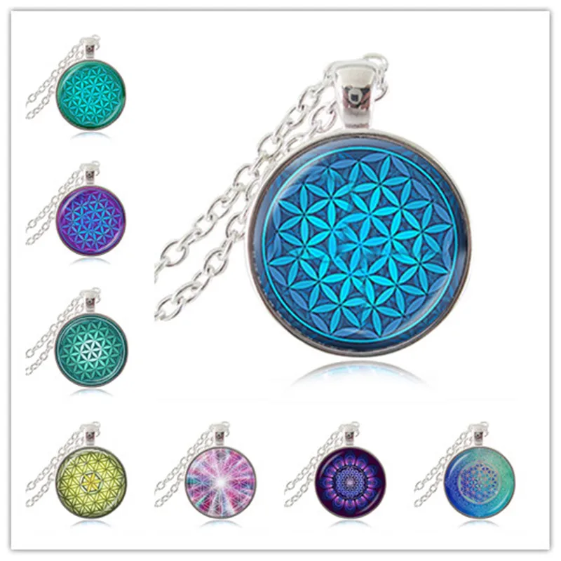 

Flower of Life Necklace Om Chakra Flower Pendant Mandala Jewelry Sacred Geometry Necklace Cabochon Time Gem Spiritual Jewellery