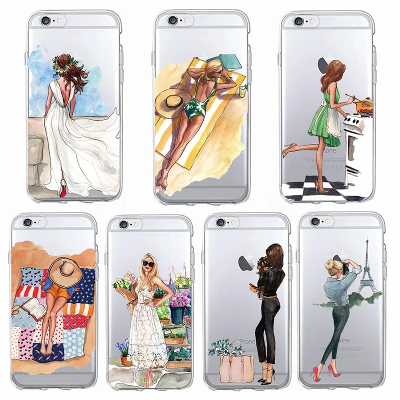 For iPhone 7 7Plus 6 6S 5 SE 8 8Plus X XS Max Classy Paris Girl Summer Legs Travel Relax Beach Macaroon Soft Clear Phone Case |
