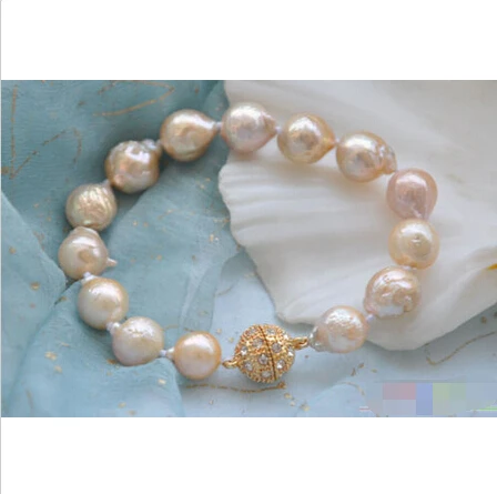 

8" 13mm pink almost round KESHI REBORN PEARL bracelet P3729 @^Noble style Natural Fine jewe SHIPPING new >>free shipping