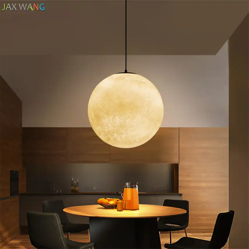 JW_Nordic Kreative Mond Lampe Ball Pendelleuchten Harz Lampen für