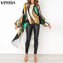 Осенняя винтажная Асимметричная блуза VONDA Женские топы с круглым вырезом и длинными рукавами Femme Robe рубашка с цветочным принтом