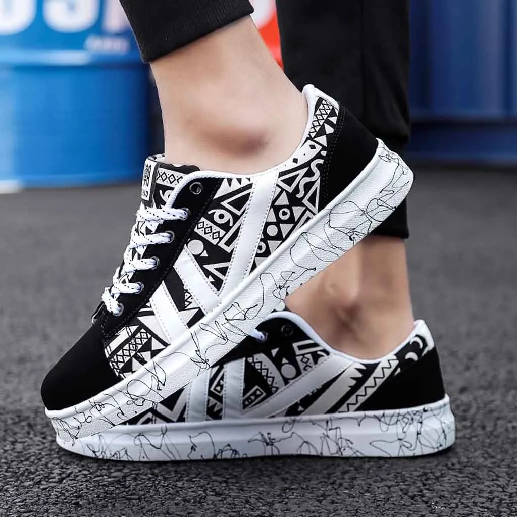 

men shoes 2019 spring summer Sneakers Men Shoes Student board Shoes comfortable outdoor Casual Lace-Up Graffiti Low Shoes