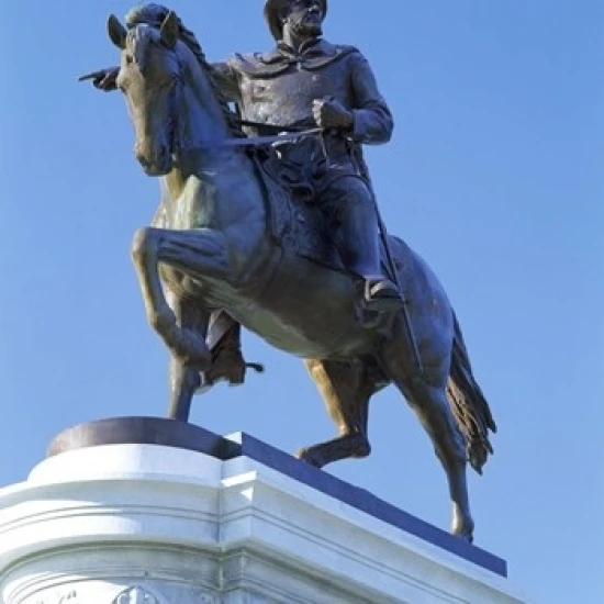 Statue of Sam Houston pointing towards San Jacinto battlefield against blue sky Hermann Park Houston Texas USA (14 x 11)