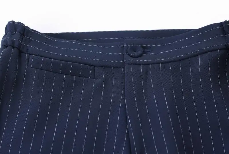 Новые модные женские полосатые брюки длиной до щиколотки размера плюс, формальные весенние осенние офисные женские узкие брюки со средней талией, темно-синие Черные