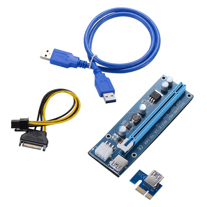 

VER 006C Riser Miner PCIE Express PCI-E 1X to 16X USB3.0 Data Cable SATA 15Pin 6Pin IDE Molex Power Supply For BTC Miner 10pcs G