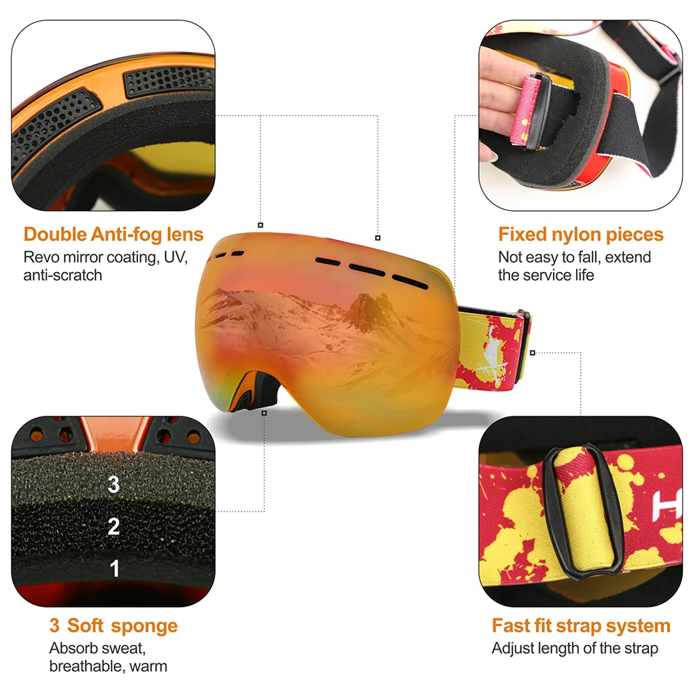 Nueva surfun gafas de esquí de marca doble capas UV400 anti-niebla gran esquí gafas máscara de esquí hombres mujeres nieve snowboard gafas