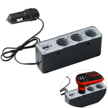 Новый 3 Way гнездо Авто разветвитель прикуривателя USB Подключите зарядное устройство DC + USB автомобиля электроника Аксессуары dxy