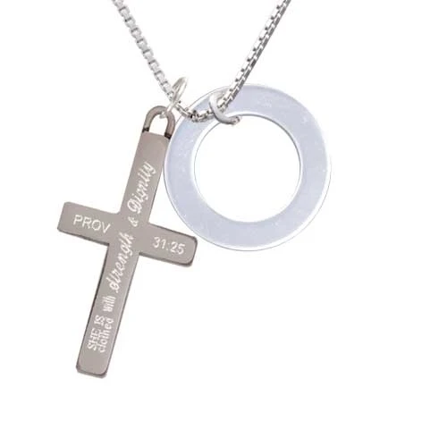 Acrylic 7/8 Ring Imitation Pearl - Strength and Dignity - Cross Necklace (1)