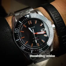 43 мм часы Parnis Diver с сапфировым стеклом и керамическим ободком с черным циферблатом, светящиеся мужские часы MIYOTA с автоматическим перемещением