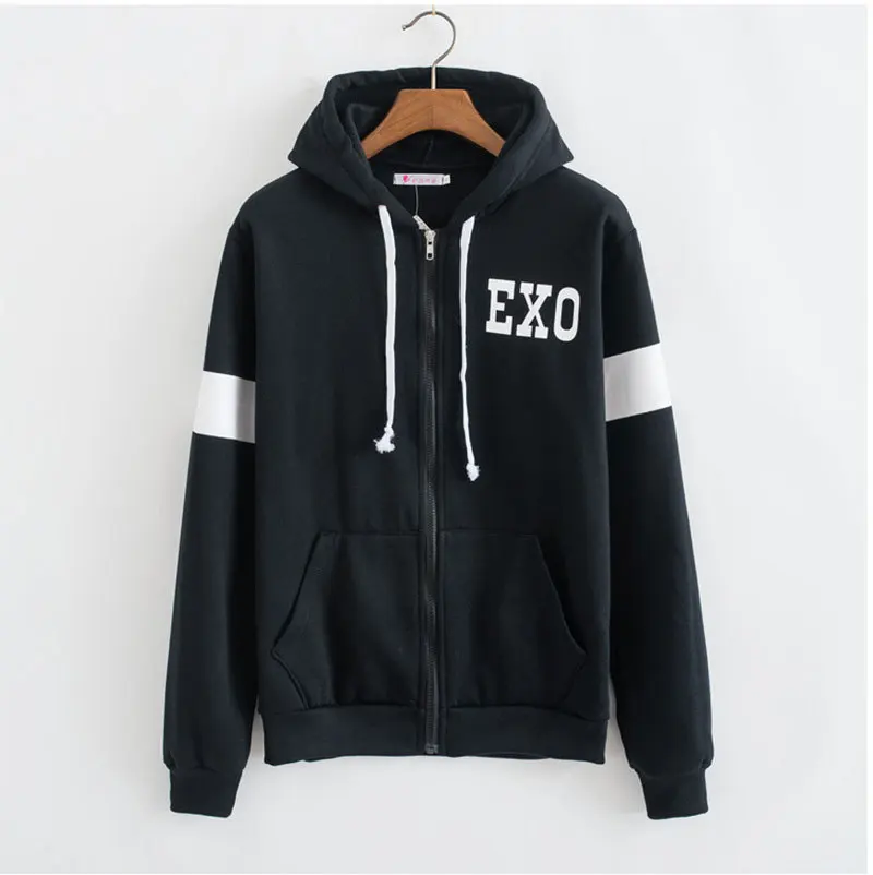 Kpop Exo sudadera con capucha para mujeres chndales de tela de moda sudadera bisbol Exo sobredosis Feminino cremallera jueg