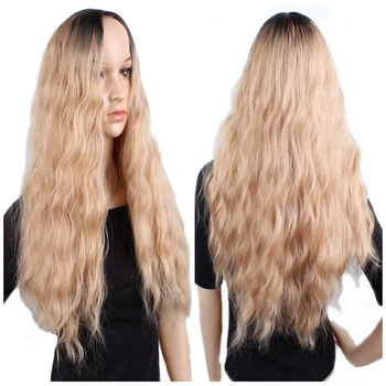 

JOY&BEAUTY 28 inch Synthetic Wig Blonde Black Ombre Afro Wigs High Temperature Fiber Long Deep Wave Women Wig