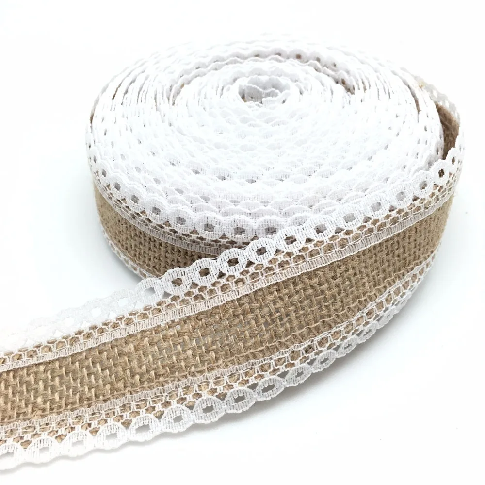 

Wedding Decoration 5M/Roll White Lace Trim Linen Jute Burlap Ribbons Rustic Home Wedding Party Table Runner Craft Ribbon AA8086