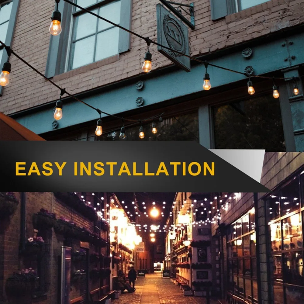LED String Lights Decorative Lights String Lights IP65 Waterproof Garland Light with S14 LED Edison Bulbs Outdoor Heavy Duty String Light for Wedding Party Holiday Garden