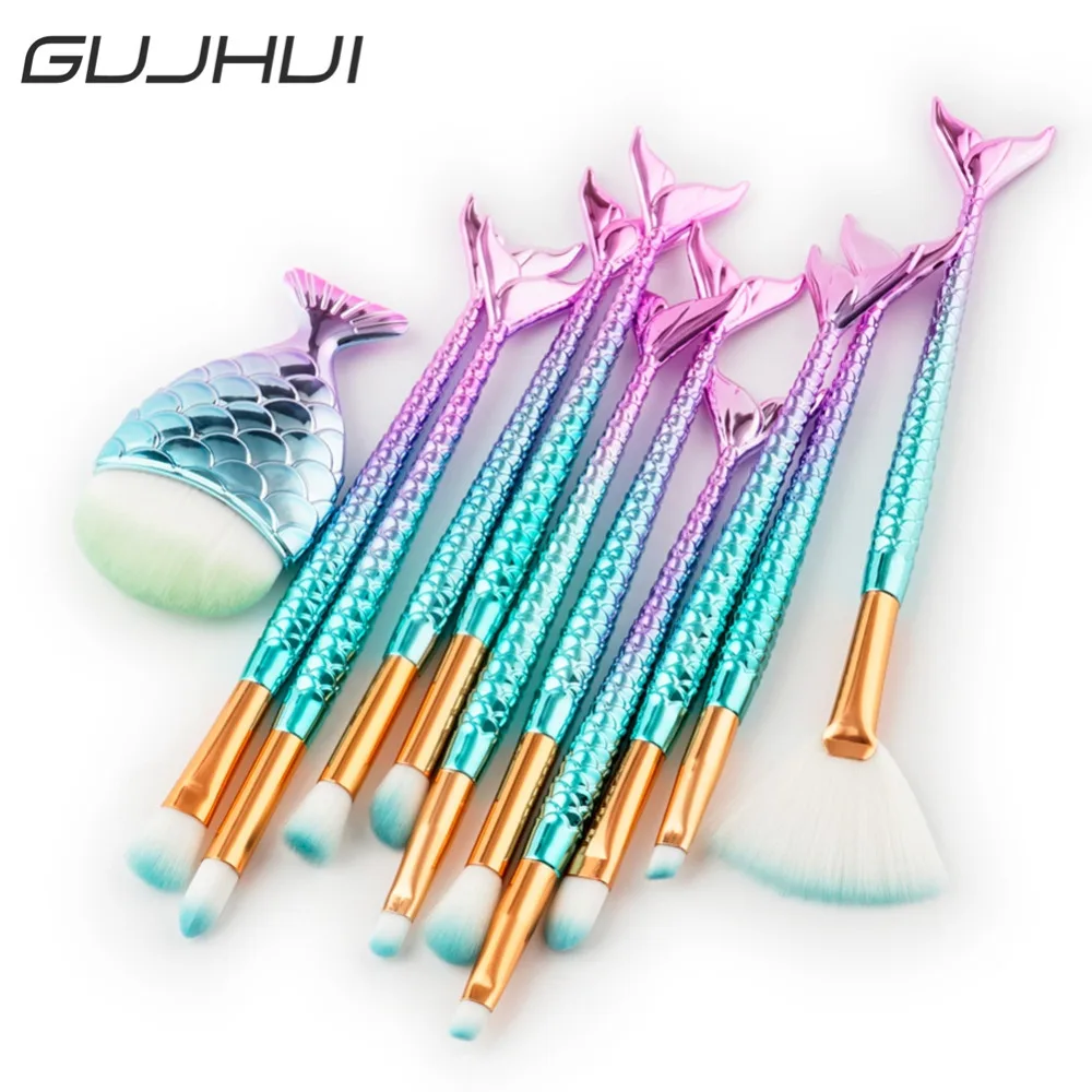 

GUJHUI 15Pcs Fish Tail Makeup Brush Set Powder Foundation Eyeshadow Eyelash Blending Blush Contour Make Up Brushes Kit Cosmetics