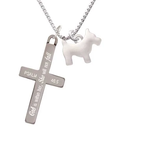 Flat Scottie Dog - She will not Fall - Cross Necklace (1)