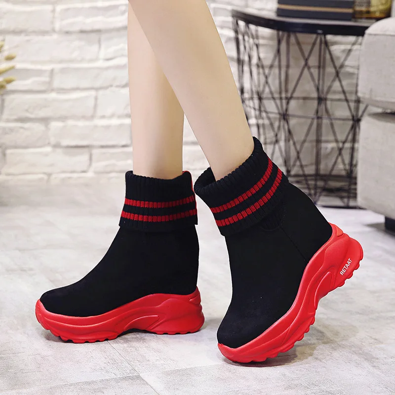 Alto Aumento Tacón Zapatillas Mujer Negro Deportivas Altura Mujeres Cuña Plataforma Casual Cm Otoño 10 Las Zapatos De Moda rojo 4379 Botas XZ7gnwqYn